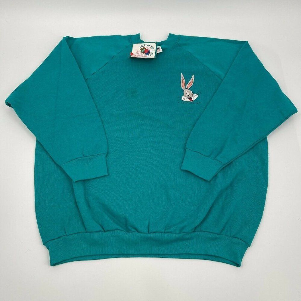 Vintage Bugs Bunny Teal Blue Embroidered Crewneck Sweatshirt FOTL Ladies Sz 2XL